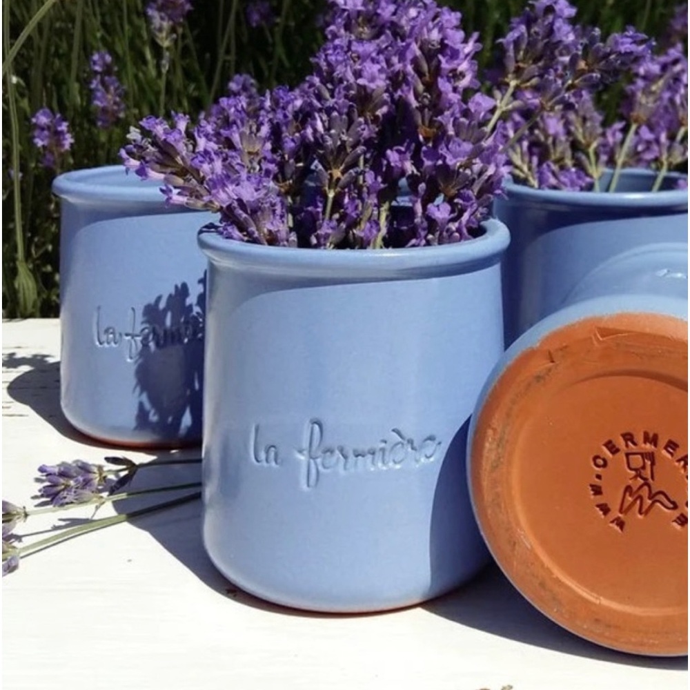 La Fermiere small French crock pots set of 4 lavender color, great for candles!